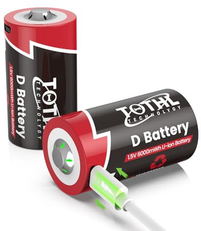 2 batterie ricaricabili al litio D da 1,5 V, ricaricabili da 6000 mWh, USB tipo C, cavo di ricarica LR20, batteria di ricambio per torcia