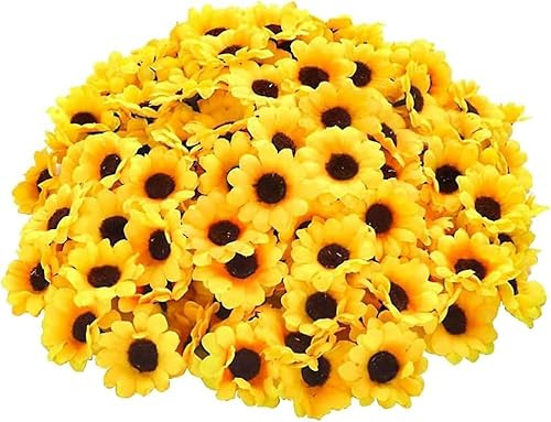 Cldaisy 100Pcs Yellow Artificial Flower Heads Mini Fake Sunflower Decorative Fabric Flowers Craft Floral Embellishments for Wreaths Wedding Artificial Flowers