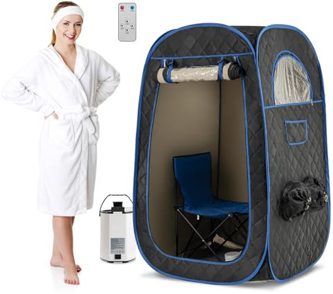 HOMFME Portable Steam Sauna, Full Size Home Personal Sauna Tent with 3L 1000W Steamer, Remote Control, Folding Chair, Foot Massager Board, Foldable Full Body Steam Spa (Black)
