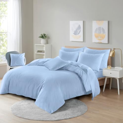 Comfort Collections Microfibre Duvet Cover Set, Ultra Soft Bedding, 100% Polyester (Sky Blue, King)