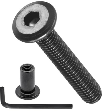 METALLIXITY Kit De Boulons De Raccordement De Meubles Avec Écrou À Chapeau Et Clé (M6-1x35mm) 24Pcs, Boulons De Raccordement M6 Vis À Tête Plate Écrous Barillet, Pour Chaise Armoire Lit, Noir