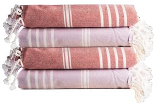Salt Earth 100% Turkish Cotton Sateen Weave Oeko-TEX Certified Beach Towel, Set of 4 – 36 x 72 Large Bath Towels, Quick Dry, Lightweight for Bathroom, Beach, Gym & Shower (Lavender Red)
