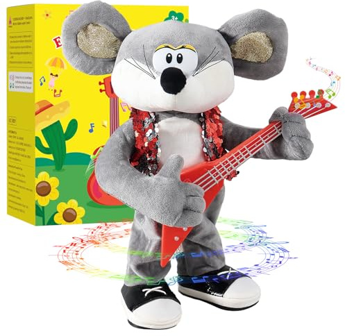 Marsjoy Rocking Dancing Mouse Plush Toy, Singing Music Twisting Body Plush Stuffed Animals, Rocking Punk Crazy Cool Guitar Mouse, Perfect Christmas Birthday New Year for Kids