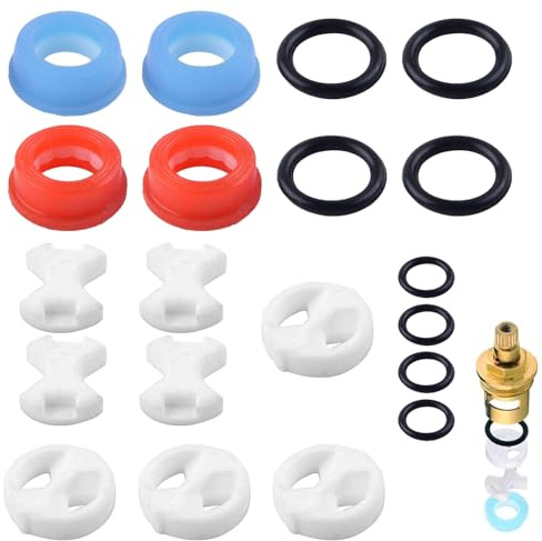 24PCS Tap Washers for Mixer Taps – Assorted Replacement Washers Kit with Ceramic Discs, O Rings, Seals & Spindle for Kitchen Bathroom Basin Faucet Repair
