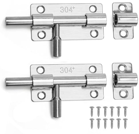 2 Stück Türriegel Edelstahl, Bolzenriegel Schiebeschloss für Türen, Fenster, Schuppen, Gartenzaun, Badezimmer, Riegelschloss für Innen und Außenbereich, mit Schrauben