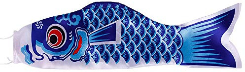 Drapeau japonais en forme de carpe - Bannière de carpe - Manche à air - Décoration à suspendre pour jardin et cour - 100 cm - Bleu