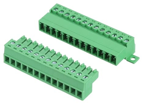 sourcing map Connettore a morsettiera a vite a 13 pin, passo 3,81 mm, maschio e femmina, terminale a vite per montaggio su PCB 300 V 8 A, connettore verde per progetti elettronici domestici