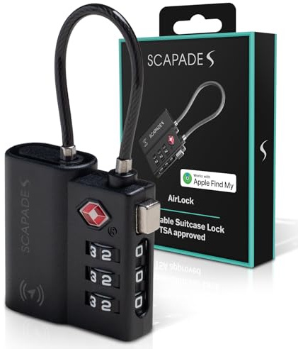 Scapade AirLock – TSA-zugelassenes Smart-Kofferschloss mit Apple „Wo ist?“ Tracking und USB-C-Akku, extrem robustes Reiseschloss für Hand- und Aufgabegepäck