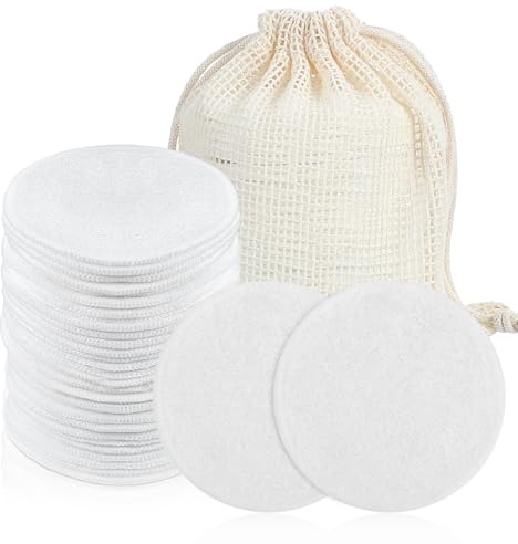 Classicseali Lot de 31 tampons démaquillants réutilisables, ronds, lavables, avec poche en filet, tampons en coton doux lavables pour tous les types de peau, nettoyage du visage et soins de la peau
