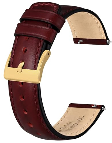 BISONSTRAP Cinturino in Pelle per Uomo e Donna, Pelle Olio Pull-up, Cinturini di Ricambio a Sgancio Rapido, 20mm, Borgogna (Fibbia Dorata)