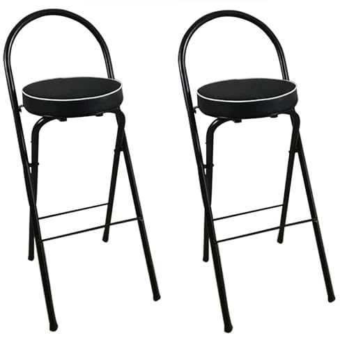 Sgabello alto pieghevole da bar per la colazione con seduta imbottita, sedia rotonda portatile con schienale, sgabello pieghevole per adulti per interni ed esterni, design salvaspazio