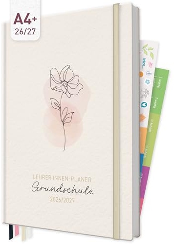 Häfft® Lehrerplaner Grundschule 2026/2027 im A4+ Format Hardcover - Schuljahr 12 Monate (Aug 26 - Jul 27) Lehrerkalender & Unterrichtsplaner für Klasse 1–4 Soft Flower