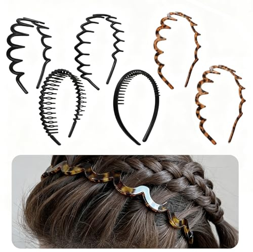 6 Stück Zickzack Haarreif, Zick Zack Haarreif Schwarz, Bernstein Haifischzahn Haarband, Gewellte Sport Headband aus Kunststoff für Damen und Herren, Haarreifen Damen für Fitness, Yoga und Alltag