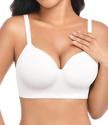 Niwicee Sujetadores sin Aros Mujer Push Up Sin Costuras con Relleno Fijo Sexy Sujetador Reductor en V Tirantes Ajustables Sostén Básico Reductores Comodos Bra