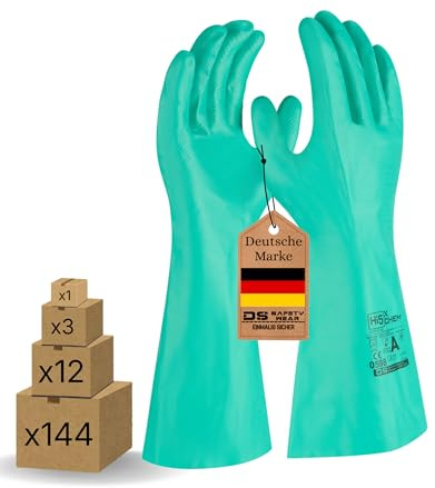 Hi5 X-Chem Chemikalienschutzhandschuhe Typ A – J K L M N O P S T – 15 mil Nitril, flockgefüttert, chloriert – Anti-Rutsch – EN 374-1 Typ A & EN 388 – grün (M, 3, stück)