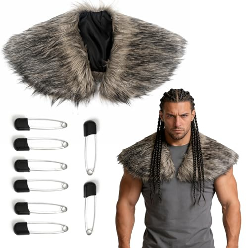 Bufanda de Piel Sintética Vikinga,Hombre Collar de Cuello de Piel Sintética,Abrigo de Piels Sintéticas Vikinga,Disfraz Accesorio,para Carnaval,Mardi Gras,Fiesta Temática,Víspera de Todos los Santos