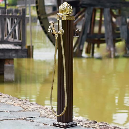 Columna De Agua Para Jardín Exterior, Cuadrada Exterior Columna, Hidrante Con Grifo De Doble Salida, Para Jardín, Cuidado Del Coche Y Cría De(114cm/44.9in)