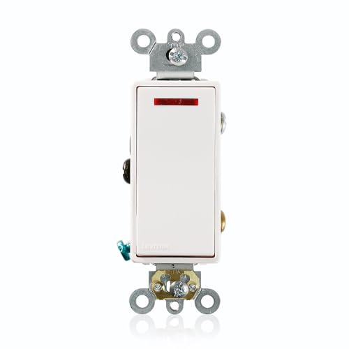 Leviton Decora Plus Pilot Light - Illuminated ON Rocker Switch, Single Pole, 20 Amp 277 Volt, 5629-2W, White