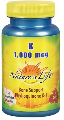 Nature's Life Vitamin K 1000mcg | Phylloquinone K-1 Supplement, Healthy Bones & Cardiovascular Support | 50CT