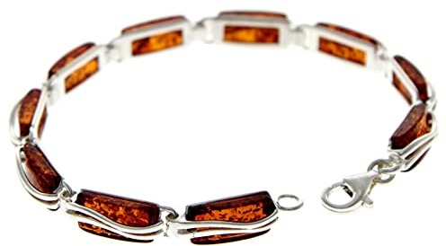 SilverAmber Jewellery - 925 Sterling Silber mit rechteckiger baltischem Bernstein Armband - 18 cm - GL508