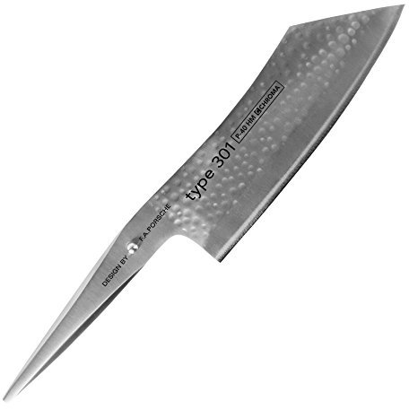Chroma Hammerschlag Type 301 HM, P-40 HM, Design by F.A. Porsche, Hakata Santoku Messer mit 19 cm Klinge, Extra scharfes Fleischmesser, Chefmesser gehämmert mit ergonomischem Griff