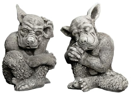 gartendekoparadies.de Torwächter Gargoyles Set, Steinfigur, Grau, Frostsicher aus Steinguss für Außenbereich, H. 50 cm, je 44 kg