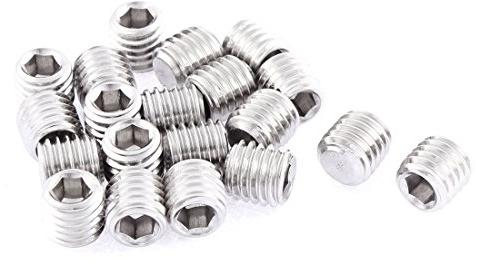 sourcing map 20pcs M10x10mm Innensechskant Set Flachspitz Silber Ton | Madenschrauben, 304 Edelstahl, Metrisch, für Handtuchhalter Türgriff