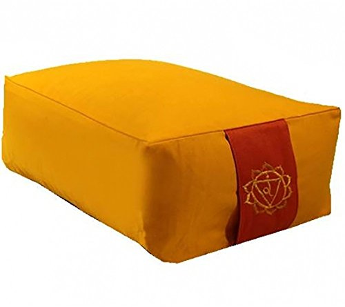Raum der Stille Meditations und Yoga Kissen rechteckig 38x28x13cm mit Tragegriff Unterseite schwarz Diverse Farben gefüllt mit Buchweizenhülsen nachfüllbar (Gelb)