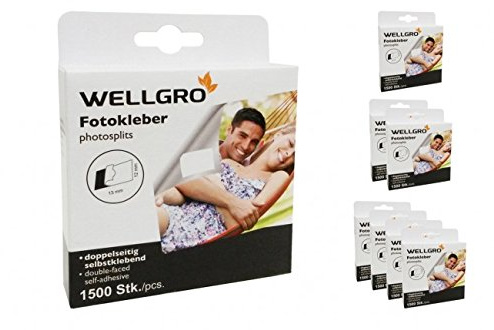 WELLGRO Fototapes, Fotokleber, Fotosticker säurefrei, beidseitig klebend, in Spenderbox - 1500, 3000 oder 6000 Stück, Stückzahl:1500 Stück