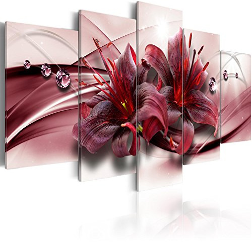 B&D XXL - Leinwandbild Lilien Abstrakt Diamant, 100x50 cm, 5-teilig, modern | Hochwertige Leinwand, sofort aufhängbar, ideal fürs Wohn- oder Schlafzimmer, wasserfest und lichtecht, langlebig, stilvoll