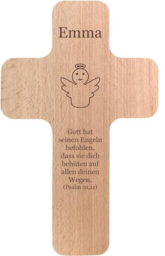 Holzkreuz mit individueller Gravur - personalisiert mit Name, Spruch, Motiv - Holz Kruzifix als Geschenk zur Geburt, Taufe, Kommunion, Firmung - Kreuz für Kinder und Erwachsene