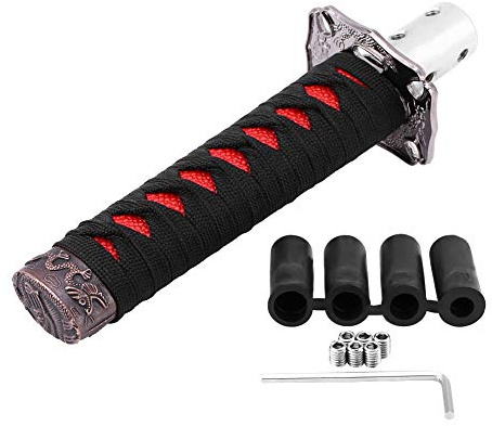 Qiilu Auto Schalthebel, Universal japanische Schwert Schaltknauf mit 4 Adaptern schwarz rot schaltknauf