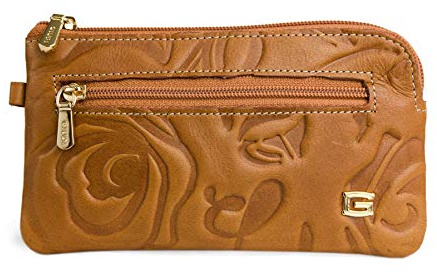 GIUDI Schlüsselmäppchen Leder Damen Schlüsseletui Mit Münzenfach Auto-Schlüsseltasche Schlüsselanhänger Keyring Echtleder Reißverschluss (Cognac)