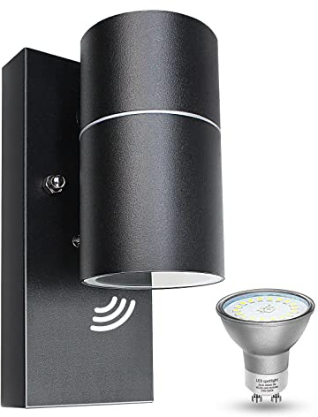 Wondlumi Dusk Till Dawn Sensor Outdoor Wall Lights Mains Powered 3000K | IP44 Waterproof Wall Lamp for Porch, Front Door, Incl. 1x 5W GU10 Bulbs Warm White