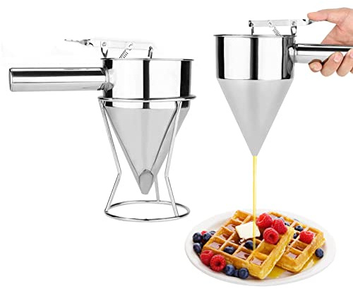 Stainless Steel Conical Funnel with Piston for Baking Cake Desserts Syrup Batter Dispenser Cooking Tool with Shelf Stainless Steel Funnel for Baking Batter Dispensing Syrup Pouring Cake Decorating