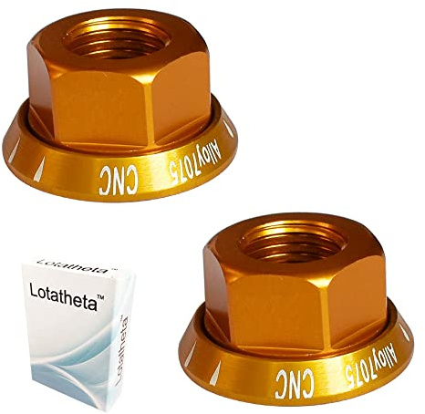 Lotatheta Gold 2 x M10 Bike Wheel Hub Axle Nuts 7075 Aluminum Bicycle Chromed Skewer Bolt Screw Nut Road MTB Replacement