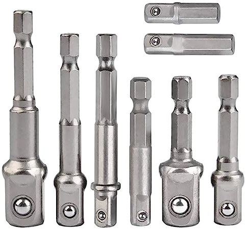Stecknuss-Adapter, 8-teiliges Set, 1/4-Zoll-Sechskantadapter auf 1/4, 3/8, 1/2 Stecknuss, für Bohrmaschine und Akkuschrauber Steckschlüssel Nüsse und Stecknüsse, Bit-Halter