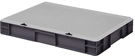 1a-TopStore Design Eurobox Stapelbox Lagerbehälter Kunststoffbox in 5 Farben und 16 Größen mit transparentem Deckel (matt) (grau, 60x40x8 cm)