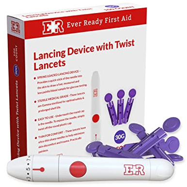 Ever Ready First Aid Lancing Device with 100 30 Gauge Twist Lancets for Blood Sugar Testing