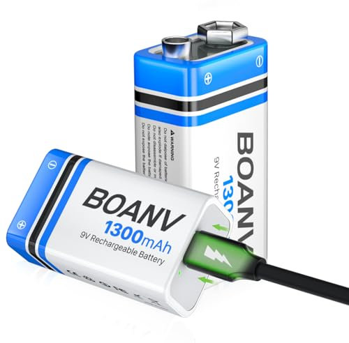 2PCS 9V Rechargeable Batteries 1300mAh, 9V Rechargeable USB Lithium Long Lasting Battery, with 2 in 1 Charging Cable, for Smoke Detectors, Alarms, Keypad, Microphone