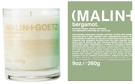 MALIN+GOETZ Bergamot Candle, 9 oz. – Bright & Refreshing Aroma Scent Fragrance, Scented Candle, Natural Vegetable Wax Blend, Vegan & Cruelty Free, Single Wick Candle, Lasts 60 Hours