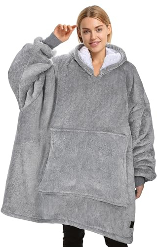 Catalonia Classy Übergroße Sherpa Hoodie Decke, Flauschige Kuscheldecke mit Ärmeln und Kapuze, Warme Oversized Kapuzenpulli Decke, Tragbare Decke zum Anziehen Geschenkidee für Damen Herren Kinder