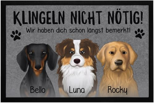 SpecialMe® Fußmatte Hunde Geschenk Hundebesitzer personalisiert mit Namen Hunderassen Klingeln Nicht nötig rutschfest & waschbar Schwarz 60x40cm