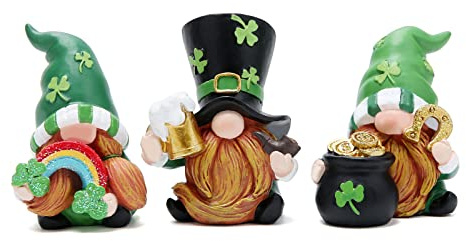 Hodao 3 PCS St Patricks Day Gnome Decoration Beard Elf for Home Table Ornament Decor Dwarf Figurines for St. Patricks Day Gifts Green Irish Handmade Gnome Decor