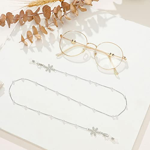 Brillenkette Brillenketten Schneeflocke Anhänger Brillenketten Damen Sonnenbrillen Halter Strap Halskette Brillenhalter Brillen Zubehör Silber