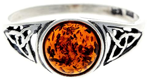 SilverAmber Jewellery Bague ronde celtique en argent sterling 925 et ambre de la Baltique - Taille T - AR5CT, T, Pierre précieuse