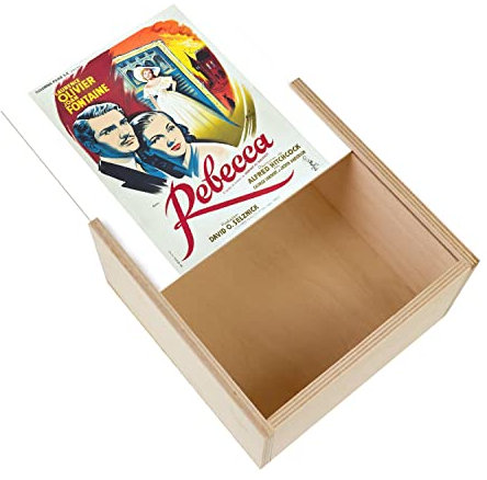 Fabulous Box aus Holz – Altes französisches Poster von Rebecca Retro, Kino-Poster Vintage (11 x 11 x 3,5 cm)