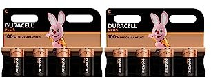 8 x Duracell C Plus (2 ampoules de 4 batteries) 8 piles (LR14/MN1400/DEMI TORCHE/BABY 1,5V)