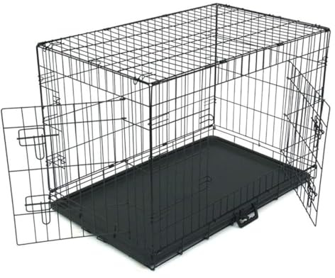 TactFire Hundebox faltbar 91 x 57 x 62.5 cm - Klappbarer Hundekäfig mit 2 Türen & Bodenschale - Transportbox für Auto, Reise und Zuhause - Hundehöhle für kleine & mittelgroße Hunde