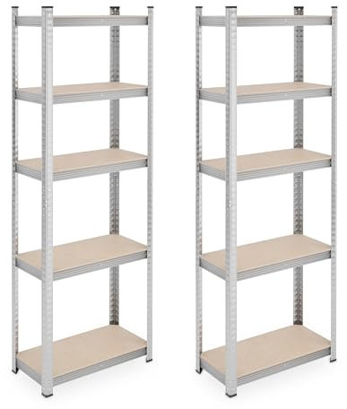 Relaxdays Schwerlastregal 2er Set, HxBxT: 180x60x30 cm, 500 kg, Stahl, Lagerregal, Keller, Garage, zum Stecken, Silber